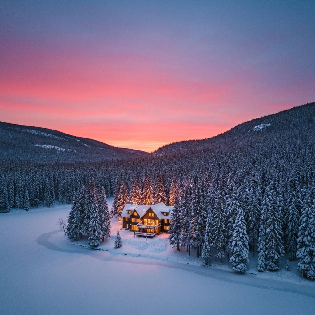 Luxury chalet in Mont Tremblant winter landscape
